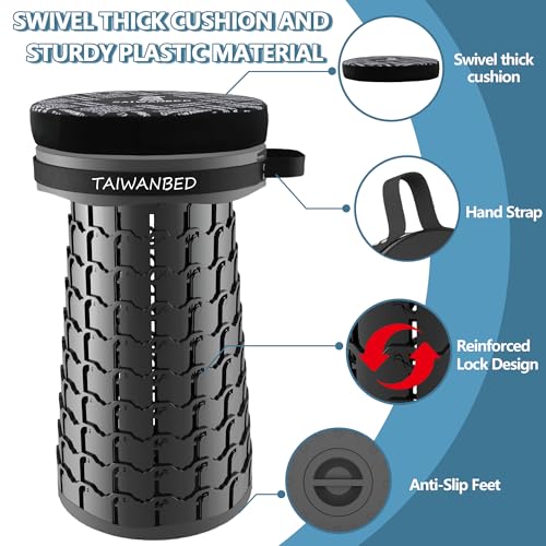 Image of Upgraded XXL Taller 19.7 inch Wider 11.8 inch Collapsible Stool with Cushion,Adjustable Seat with Load Capacity 1000lbs, More Taller&Wider Portable Retractable Stool for Adults Camping Fishing Hiking BBQ