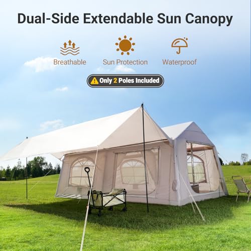 Image of ABORON 10-12 Person Inflatable Camping Tent, Quick Setup Air Tent with Hand Pump, Spacious 2-Room Family Cabin Tent with PU3000mm Waterproof Fabric & Large Windows for Outdoor Camping