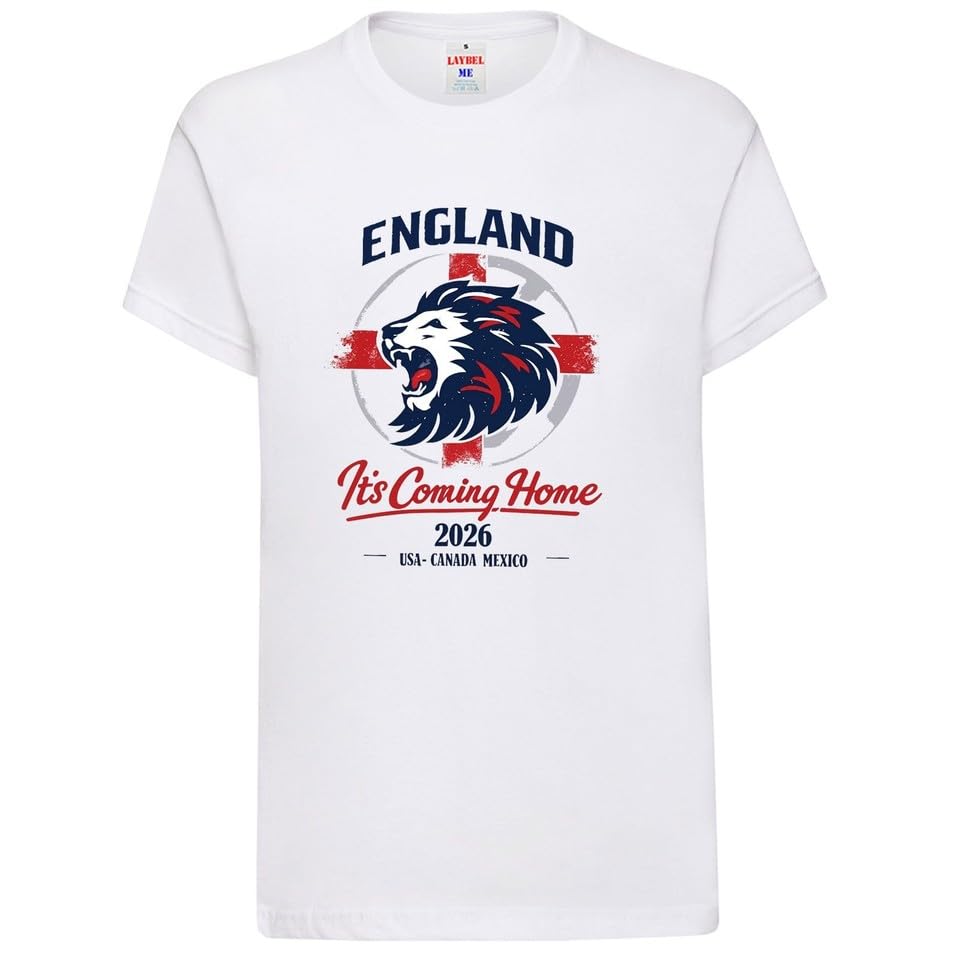 England White Football Shirt T-Shirt 2026 Football Top Men Women Kids It's Coming Home Lion Roar World Cup English Footie TEE