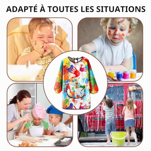 HUKUMA Tablier Peinture Enfant,Blouse Peinture Enfant 7-11 Ans, Blouse Imperméable Manche Longue avec Poche,Tablier de Cuisine,pour Art Peinture Coloriage Artisanat – vue 6