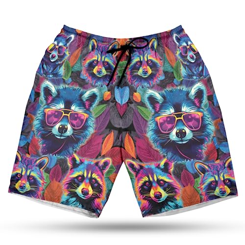 Men's Raccoon Swim Trunks - Tropical Summer Quick-Dry Hawaiian Swim Shorts for Men Series 15