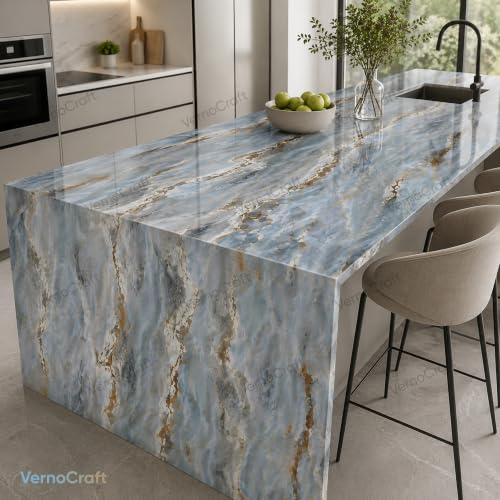 Image of Marble Waterproof Wallpaper Self Adhesive PVC DIY Sticker for Kitchen Furniture Cabinets Wardrobe Almirah Tabletop and Walls Peel & Stick Decorative Sheet (Natural Mountain 60x200cm)