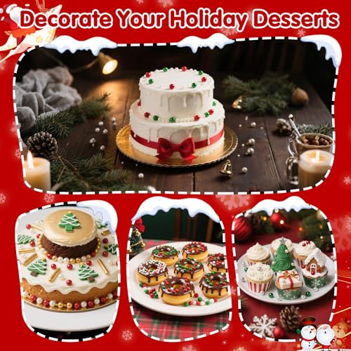 Image of Edible Christmas Sprinkles Pearls for Cake Decorating,130g Red Green White and Silver Pearl Mixed,Edible Sugar Holiday sprinkle for Cupcake Toppers, Cookie, Ice Cream Decorations Christmas Party