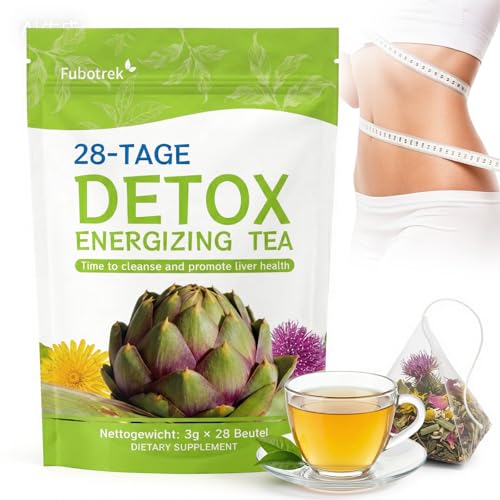 Detox Tee zum Abnehmen & Bauchfett Verbrennen – 28-Tage-Stoffwechsel-Kur mit Mariendistel, Artischocke, Löwenzahn, Grüntee– Natürlicher Fettverbrenner, vegan & allergenfrei – Gegen Blähbauch
