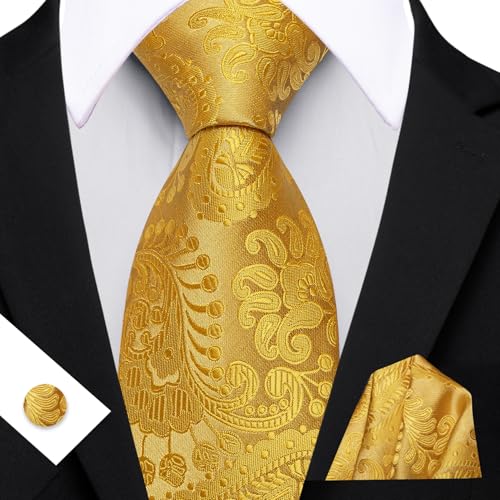 Image of YOHOWA Mens Ties Set Wedding Paisley Neckties with Handkerchief Cufflinks Formal Business