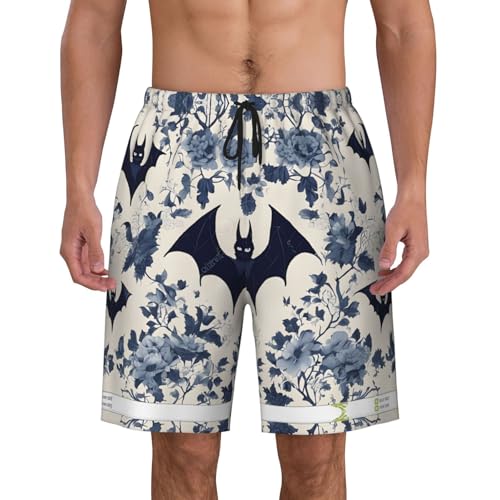 Bat Pattern Print Men's Beach Pants Lightweight Quick-Dry Swim Pants with Mesh Lining for Men