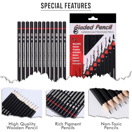 Image of Sketch Pencil Set, Drawing Pencil Set and Shading Pencils Sets for Artists, Perfect Sketching Kit of Charcoal Pencils and Shading Art with Carry Box (50 Pieces)
