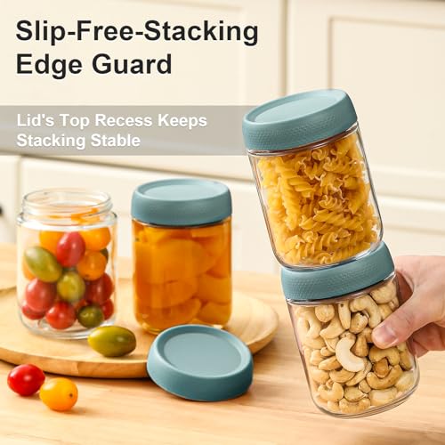 Image of NETANY 6-pack 16oz Glass jars with Airtight Lids, Overnight Oats Containers with Lids, Wide mouth Mason Salad jars, Glass Food Storage Containers for Snacks Yogurt Spice Sugar - Green