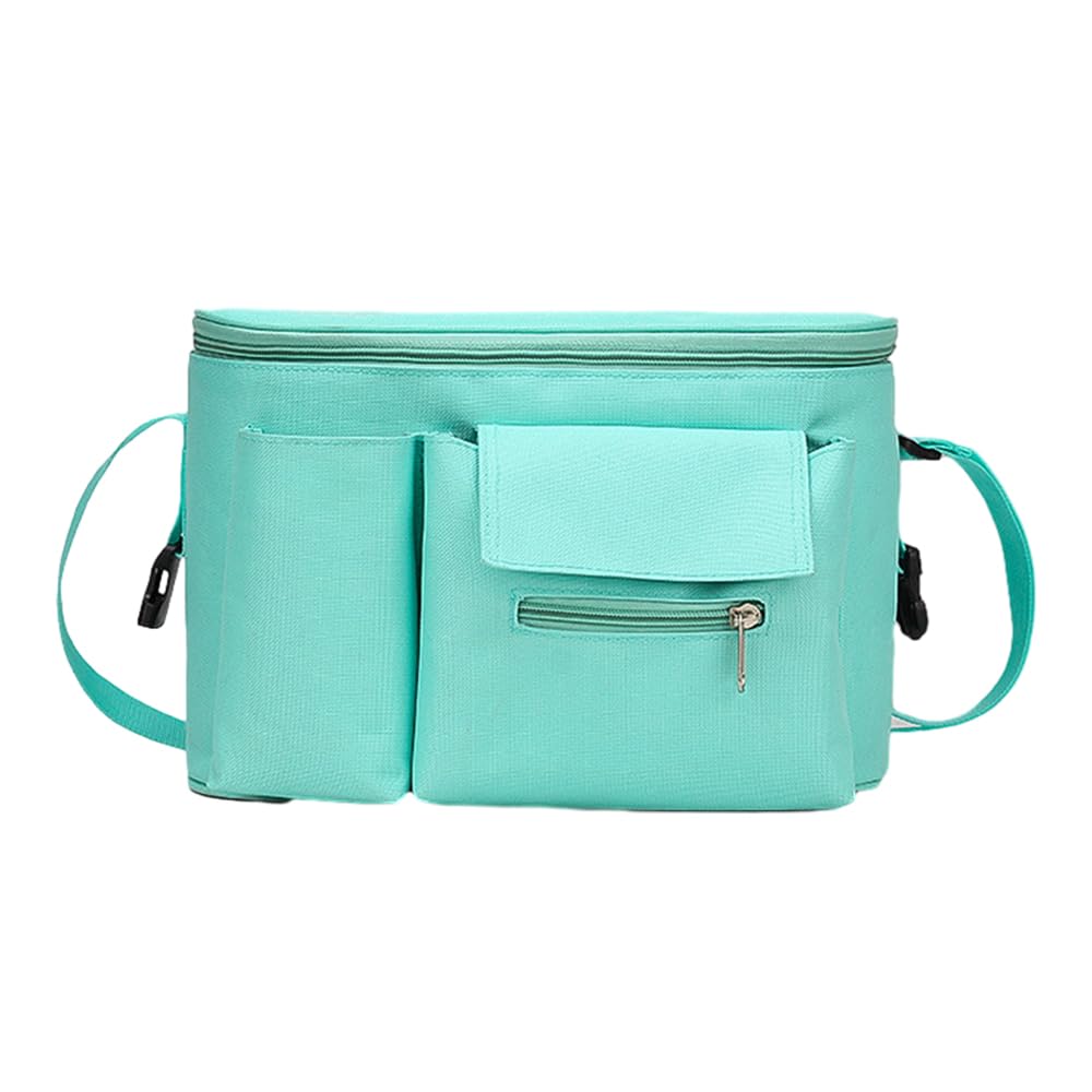 Hiseng Pram Bag Pram Accessories with Cup Holders, Universal Pram Organiser Multifunctional Buggy Bag, Pram Organiser Bag for Diaper Storage, Baby Bottle & Toys Fits (Minimalist Green,31x15x20cm)