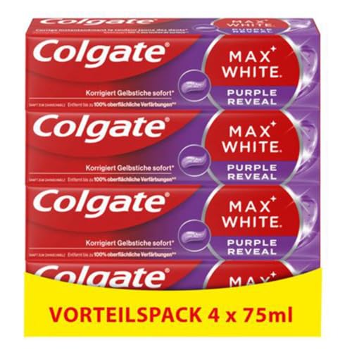 Colgate Max White Charcoal Zahnpasta 4x75ml - entfernt bis zu 100% der oberflächlichen Verfärbungen, stellt das natürliche Weiß der Zähne wieder her, sanft zum Zahnschmelz