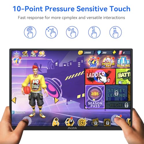 Image of Touchscreen Portable Monitor 14 Inch IPS Slim Travel Screen FHD 1920X1200 HDR FreeSync Bezel Less USB-C Computer Monitor with Cover Stand and Speakers for Laptop PC Mac Surface PS4 /5 Xbox