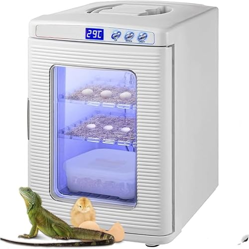 25リットル 用恒温インキュベーター LEDディスプレイ付き デジタル温度調節機能 5〜60℃調節可能 110V AC/12V DC ポータブル・両生類飼育室 家禽や爬虫類の卵の孵化に最適 (ブラック) (ホワイト)