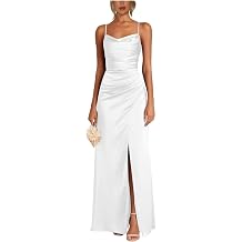 Satin Prom Dress with Slit Long Mermaid Bodycon Bridesmaid Dresses for Women Spaghetti Strap Formal Gown