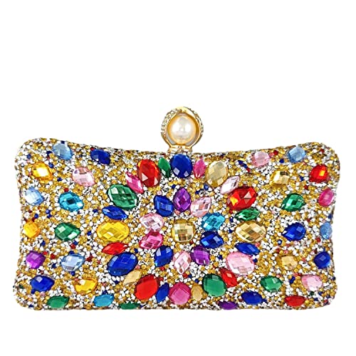 Image of Boutique De FGG Mini Pearl Clasp Crystal Clutch Purses for Women, Evening Bags Wedding Handbag, Party Rhinestone Clutch Bag