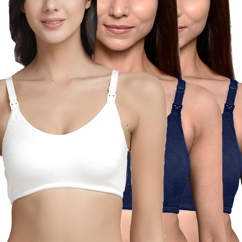 Image of Inner Sense Organic Cotton Bamboo Nursing Bra for Women I Non Padded Feeding Bra with Keyhole Back Design I Wire Free Maternity Innerwear with Full Coverage