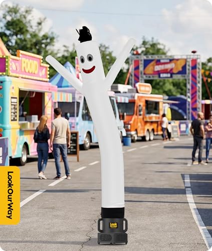 Image of LookOurWay Air Dancers Wacky Waving Inflatable Tube Man Attachment - 7 Feet Tall Advertising Air Dancer Waving Man Inflatable Tube Guy - Blower Not Included - White