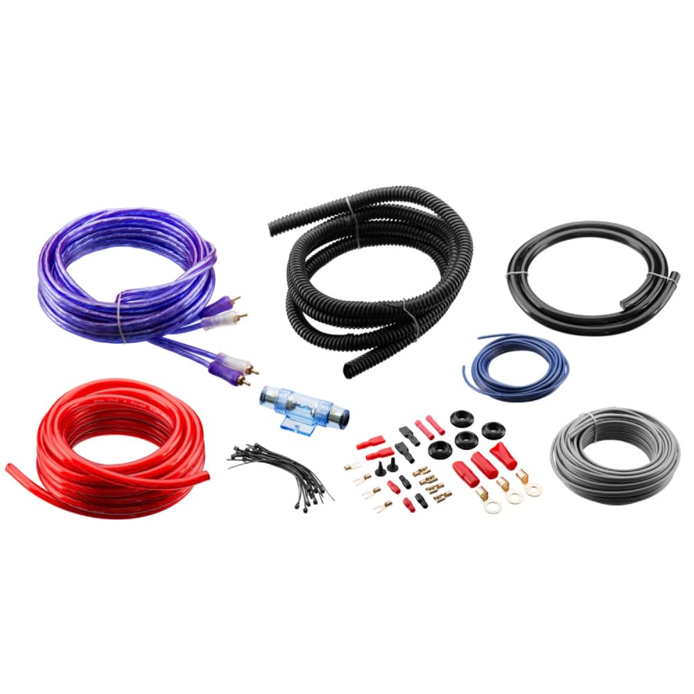 GK SOUND 1 kit cables AUDIO SYSTEMS KIT10 rca 4 awg de alimentación para amplificador estéreo y conexión de parlantes con fusible agu y portafusible, 1 kit
