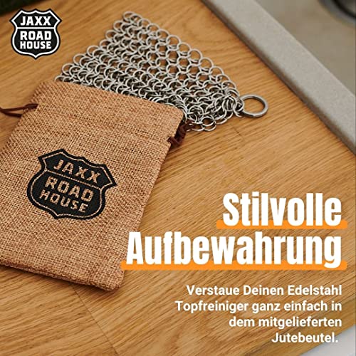 JAXX ROADHOUSE Topfreiniger Edelstahl aus Softmesh für Töpfe, Grill und Hände | Ringreiniger Dutch Oven | Spülmaschinengeeignet | Flexibler Gusseisen Reiniger | Langlebige Gusseisen Pflege