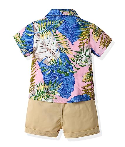 Image of Toddler Baby Boy Summer Clothes Set Floral Shirt Bow-tie Shorts Hawaiian Outfit