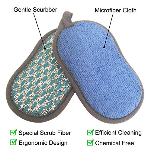 Image of Multi-Purpose Scrub Sponges for Kitchen Scrub-it-Non-Scratch Double-Side Double-Effect Microfiber Sponge Along with Heavy Duty Scouring Power-Effortless Cleaning of Dishes Pots Pans Pack of 6 (Blue)