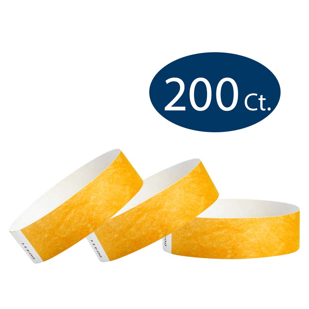 200 WristCo Goldenrod Tyvek Wristbands for Events - Comfortable Tear Resistant Paper Bracelets ID Wrist Bands for Concerts Festivals Admission Party Identification