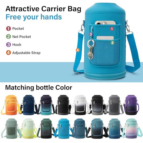 1 Gallon Water Bottle Insulated | Thickened Stainless Steel Vacuum Metal Water Jug | Portable Sports Large for Gym and Hiking with Straw, Carrier Bag, Handle Strap | BPA-Free 128 oz