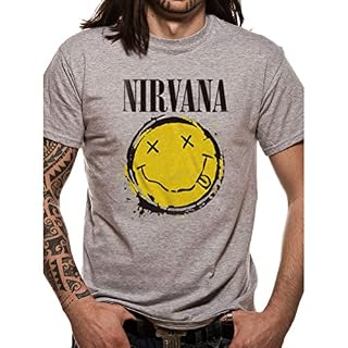 Nirvana T-Shirt Homme Smiley Splat Gris - Les Beatles, Paul McCartney, John Lennon, RIngo Starr, George Harrison