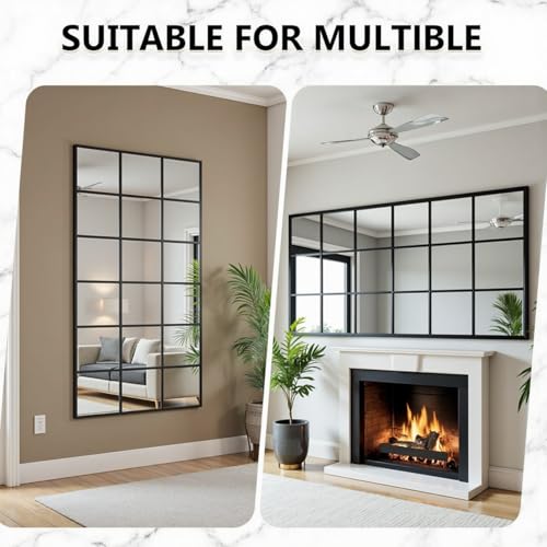Image of Dewfig Windowpane Full Length Mirror, 65 inchx 24 inch Floor Standing Mirror, Black