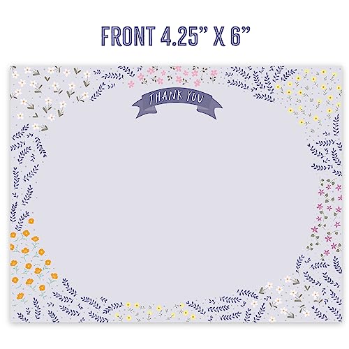 Image of Koko Paper Co Purple Thank You Cards Flat - Wildflower Design Summer Stationery for Weddings, Baby Showers, Events, Everyday Notes - Made in USA - Set of 25 Blank Floral Note Cards (Flat, Not Folded)