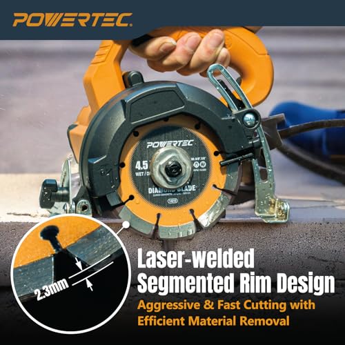 Image of POWERTEC 4-1 /2 inch Laser-Welded Segmented Diamond Saw Blade for Angle Grinder, Diamond Blade for Cutting Cured Concrete, Block, Brick, Pavers, Masonry, 4.5 inch Diamond Blades for Wet /Dry Cutting, 1PK