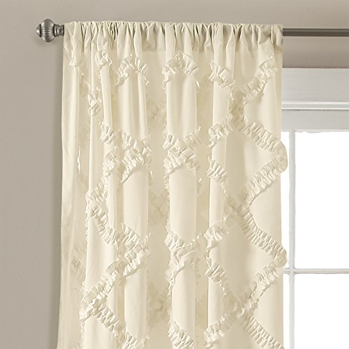 Lush Decor, Ivory Ruffle Diamond Curtains Textured Window Panel Set For Living, Dining Room, Bedroom (Pair), 84” X 54, 2 Count #TOP1