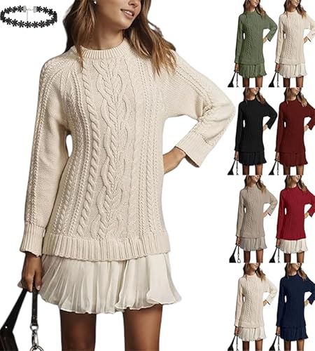 2025 New Women Crewneck Cable Knit Sweater Mini...
