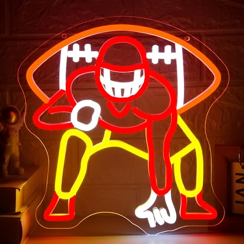 Football Player Neon Sign for Wall Decor Dimmable Football Neon Light for Man Cave LED Rugby Sports Sign for College Club Court Dorm Living Room Decor Rugby Lovers Gift Art Size11.8 * 11.2In(WZCP284)