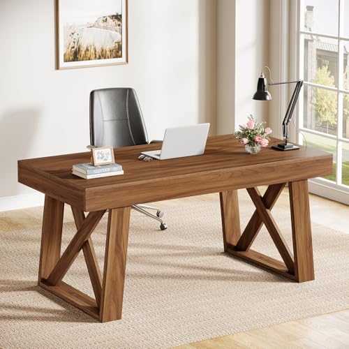 Tribesigns 55-inch Computer Desk with Drawer, Retro Walnut Big Home Office Desk, Modern Executive Desk Writing Desk Workstation Table for Home by Tribesigns - Used condition - Image 3