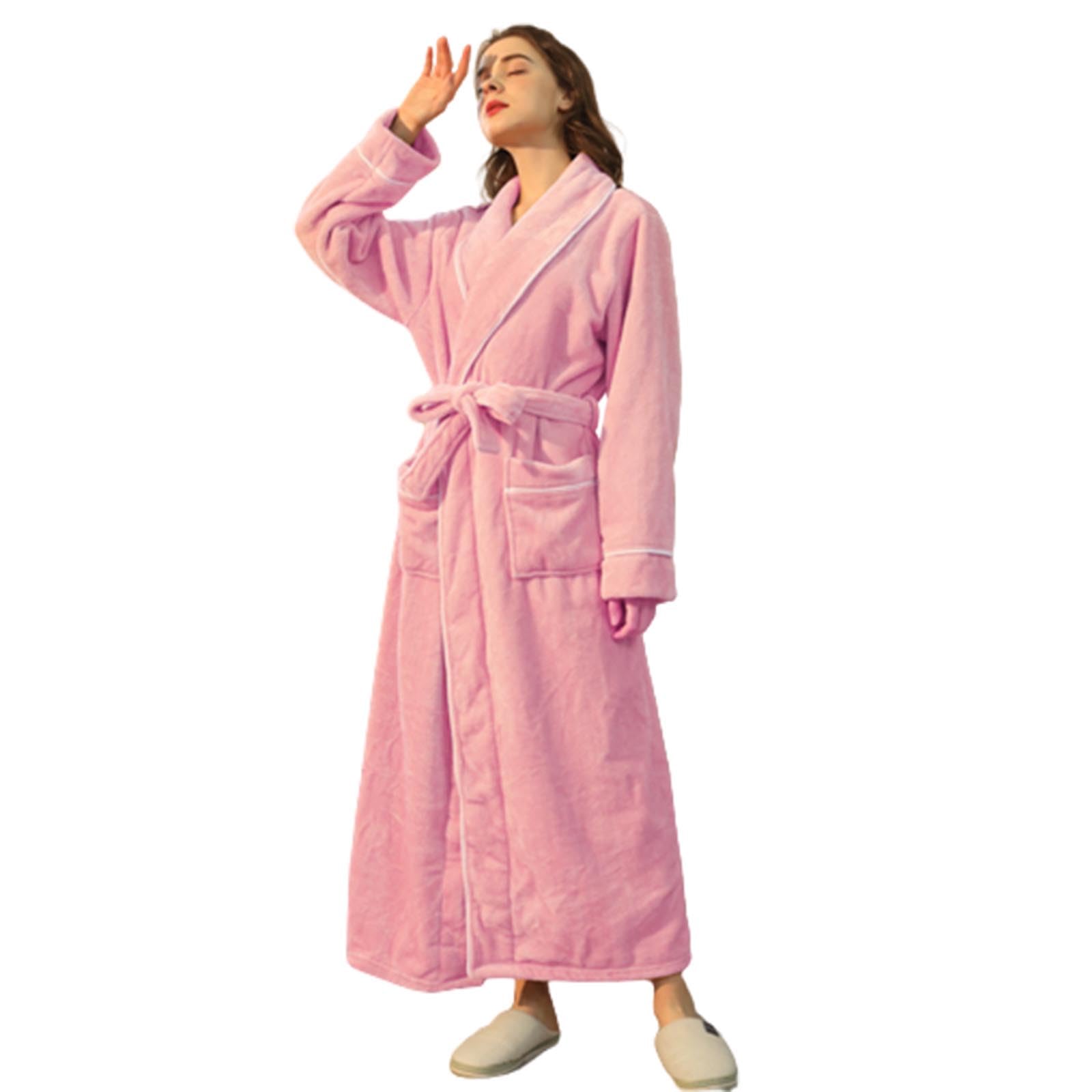 Accappatoio da donna in pile, in flanella, termico, caldo, in pile, kimono, comodo, morbido, abbigliamento da casa, per inverno e autunno, delicato sulla pelle