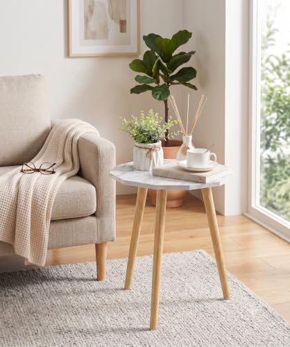 Image of UHUD CRAFTS Multipurpose Wooden Coffee Table /Centre Table /Side Table /End Table /Tea Table for Living Room, Bedroom, Balcony & Office - White Marble - 14x17 Inches