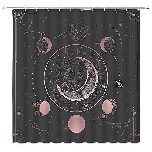 Bnyarh Zodiac Constellation Shower Curtain Moon Phase Star Astrology Vintage Abstract Mysterious Pink Celestial Stars Fantasy Bathroom Curtains With Hook 70X70Inch #TOP29