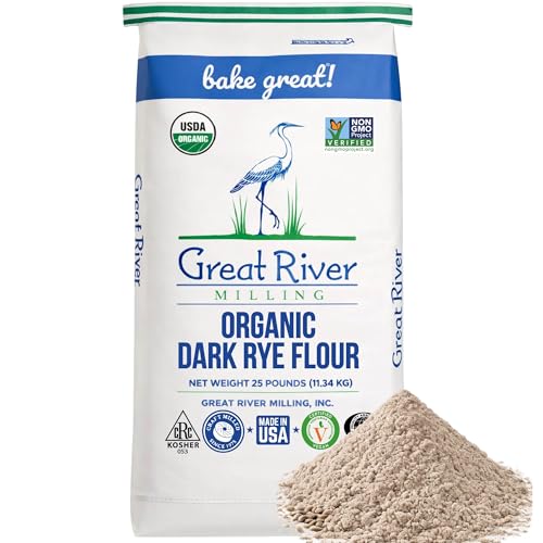 Great River Milling Organic Dark Rye Flour | Whole Grain, Non-GMO, Kosher, Unbromated | Earthy Flavor for Rye Bread, Sourdough Starter, Bagels, Crackers & Artisan Baking | 25 Lb
