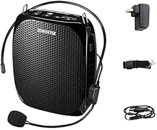 ZOWEETEK Portable Rechargeable Mini Voice Amplifier with Wired Microphone Headset and Waistband, Supports MP3 Format Audio for Teachers, Singing, Coaches, Training, Presentation, Tour Guide