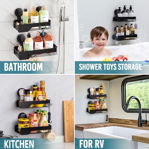 Image of TAILI Shower Caddy Suction Cup Rustproof Metal Visible indicator Black