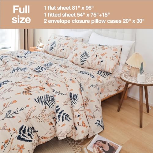 Image of JSD Boho Floral Printed Full Sheet Set Extra Deep Pocket | 4 Piece Soft Botanical Microfiber Sheets, OEKO-TEX Certified, Easy Care