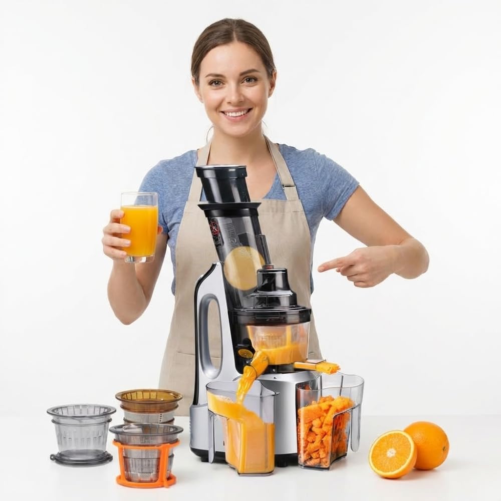 Drumstone (𝐒𝐩𝐞𝐜𝐢𝐚𝐥 𝟏𝟓 𝐘𝐞𝐚𝐫𝐬 𝐖𝐚𝐫𝐫𝐚𝐧𝐭𝐲) Cold Press Slow Juicer Machine 240W, Professional Whole Fruit & Vegetable Juicer with 3 Strainers, Multi-Function Low-Noise Juicer-image-17