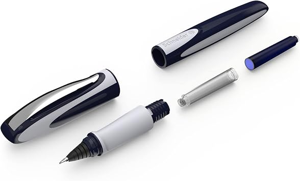 Schneider Ray Cartridge Rollerball Pen M (Medium), Refillable, Dark Blue/Light Gray Barrel, Royal Blue Erasable Ink Cartridge, Pack of 1 Pen (187803)