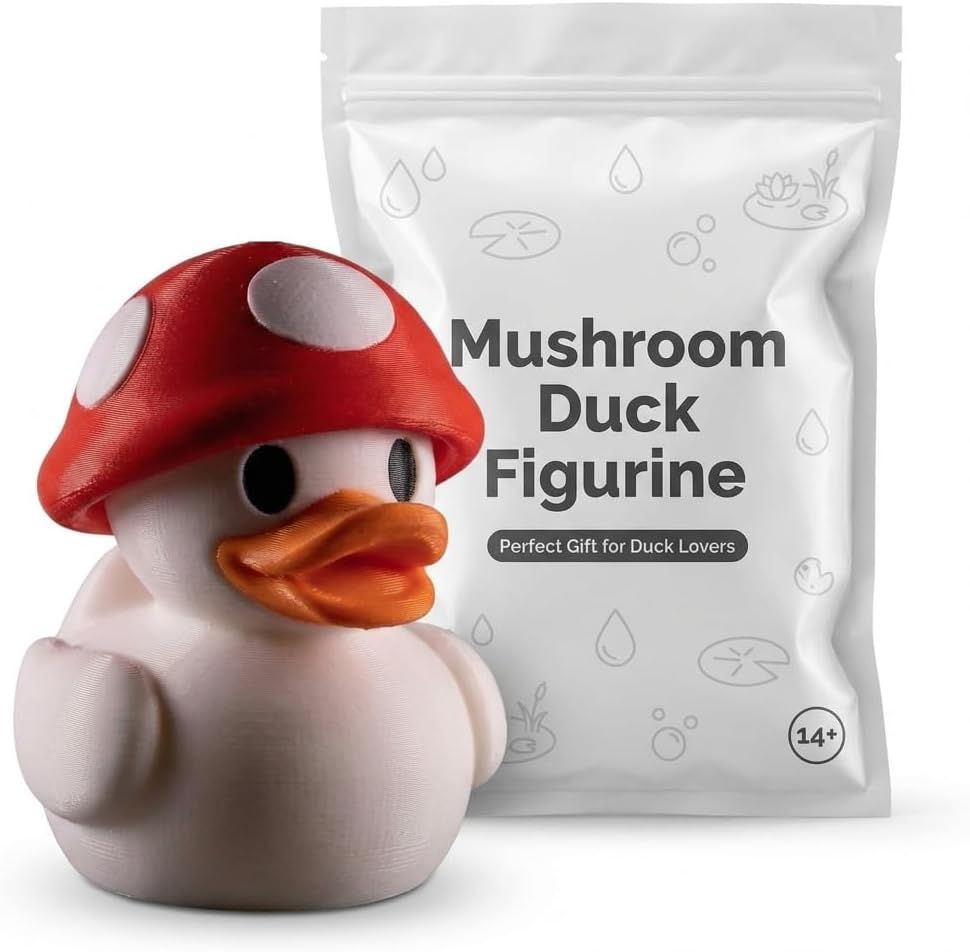 Mushroom Duck Collectible Figurine - Detailed Fantasy Desk Decor and Unique Gift for Home or Office Display - 3D Printed in Canada