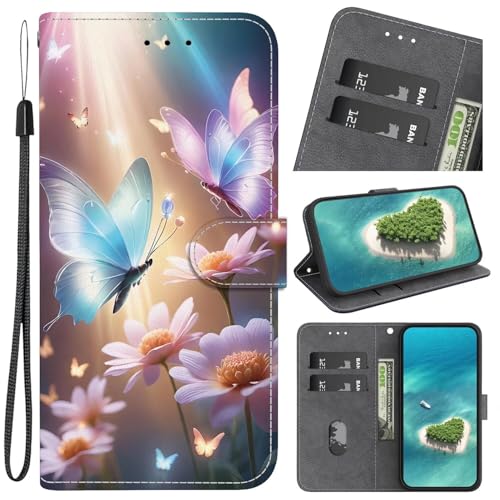 Carcasa para Oppo A38 4G/A18, diseño retro de piel sintética, funda de protección, función atril para tarjetas de crédito y ticket para Oppo A38 4G/A18, flores mariposa
