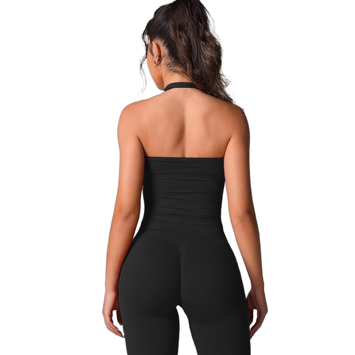 JN JANPRINT Set da palestra da donna, 2 pezzi, reggiseni sportivi con schiena scoperta, allacciatura al collo, leggings nascosti, per yoga, allenamento, tute