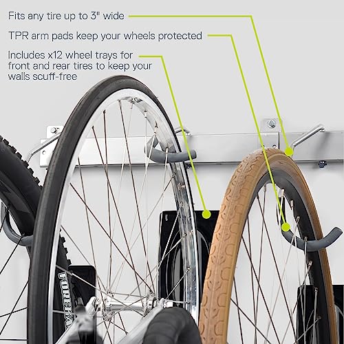 Image of Garage Bike Rack Wall Mount Rail Rack by Delta Cycle - Bike Hangers for Garage - Bike Storage Rack for MTB, Road & Ebike - Holds up to 300 lbs - Fully Adjustable Staggered Hook Design