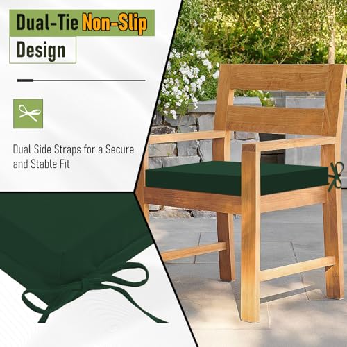 Image of Basic Beyond Outdoor Chair Cushions Set of 6, Square Corner Outdoor Cushions for Patio Furniture, Water Resistant Patio Chair Cushions with 2 Ties, 18.5x16x3, Forest Green