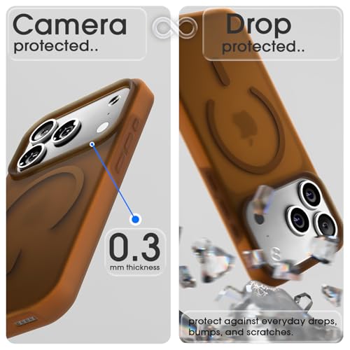 Image of Amazon Basics Back Cover for iPhone 17 Pro Max | Hybrid Design with Soft Silicone Edges & Hard Frosted TPU Back | Mag-Safe Compatible | Shockproof Design Back Case (Brown)