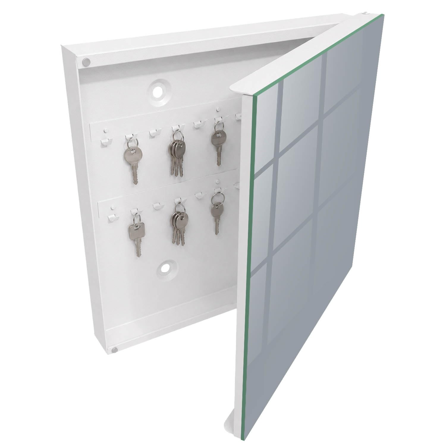 Tulup Armario de Llaves 30x30 cm | Blanco | Derecha | Montaje en Pared | Gris millennial | Kit de Montaje Incluido | 50 Ganchos | de Metal | Frente Decorativo de Cristal | Organizador